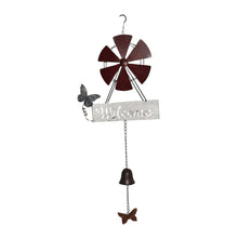 Load image into Gallery viewer, Hanging Welcome Windmill w/Bell + Butterflies 30x6.5x79cm