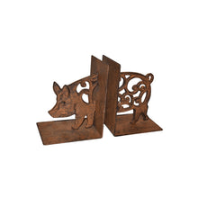 Load image into Gallery viewer, Cast Iron Fleur Pig Bookends Set 9x11x14cm