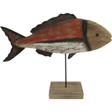 Load image into Gallery viewer, Handcrafted Red + Whitewash Fish on Base 30x6x23cm