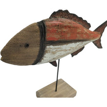 Load image into Gallery viewer, Handcrafted Red + Whitewash Fish on Base 30x6x23cm