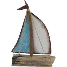 Load image into Gallery viewer, Handcrafted Sailboat w/Blue + Whitewash 26x6.5x35cm