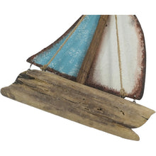 Load image into Gallery viewer, Handcrafted Sailboat w/Blue + Whitewash 26x6.5x35cm