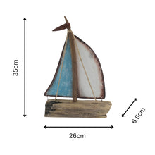 Load image into Gallery viewer, Handcrafted Sailboat w/Blue + Whitewash 26x6.5x35cm