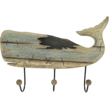 Load image into Gallery viewer, Handcrafted Wooden Whale Wall Hanging w/3 Hooks 56x11x39cm