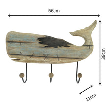 Load image into Gallery viewer, Handcrafted Wooden Whale Wall Hanging w/3 Hooks 56x11x39cm