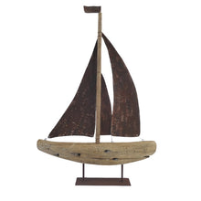 Load image into Gallery viewer, Handcrafted Timber + Rust Metal Sailboat 47x8.5x70cm