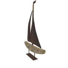 Load image into Gallery viewer, Handcrafted Timber + Rust Metal Sailboat 47x8.5x70cm
