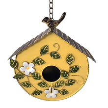 Load image into Gallery viewer, Hanging Yellow Distressed Birdhouse on chain 20x8x20-60cm (2)
