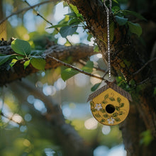 Load image into Gallery viewer, Hanging Yellow Distressed Birdhouse on chain 20x8x20-60cm (2)
