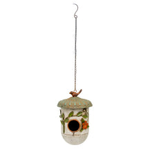 Load image into Gallery viewer, Hanging Birdhouse w/Blue Roof + Perched Bird 17x15.5x38-60cm