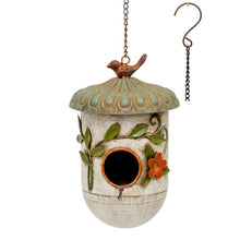 Load image into Gallery viewer, Hanging Birdhouse w/Blue Roof + Perched Bird 17x15.5x38-60cm