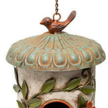 Load image into Gallery viewer, Hanging Birdhouse w/Blue Roof + Perched Bird 17x15.5x38-60cm