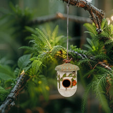 Load image into Gallery viewer, Hanging Birdhouse w/Blue Roof + Perched Bird 17x15.5x38-60cm