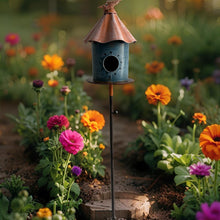 Load image into Gallery viewer, Birdhouse w/Perched Bird on Leafy Garden Stake 18.5x18.5x108cm