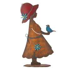 Load image into Gallery viewer, Colourful Girl w/Bird Garden Statue 23.5x11x43cm