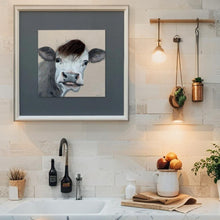 Load image into Gallery viewer, Curious Cow w/Artificial Hair Framed Canvas Wall Art 60x60cm