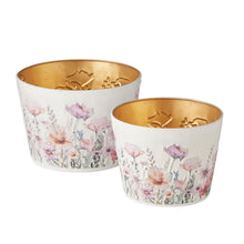 Load image into Gallery viewer, Set of 2 Pink Floral Metal Planters 28.2x20.1