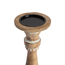 Load image into Gallery viewer, 30cm Handcrafted Carved Mango Wood Pillar Candleholder 30x12.5cm