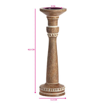 Load image into Gallery viewer, 40cm Handcrafted Carved Mango Wood Pillar Candleholder 40x12.5cm