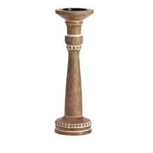 Load image into Gallery viewer, 40cm Handcrafted Carved Mango Wood Pillar Candleholder 40x12.5cm