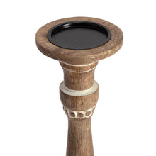 Load image into Gallery viewer, 40cm Handcrafted Carved Mango Wood Pillar Candleholder 40x12.5cm