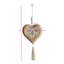 Load image into Gallery viewer, Handcrafted Mango Wood Heart w/Beads & Tassle 26x3x73cm