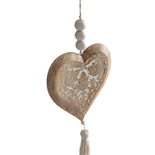 Load image into Gallery viewer, Handcrafted Mango Wood Heart w/Beads & Tassle 26x3x73cm