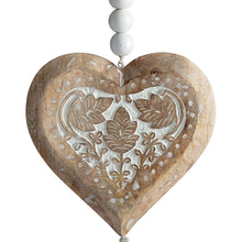 Load image into Gallery viewer, Handcrafted Mango Wood Heart w/Beads & Tassle 26x3x73cm