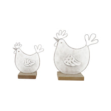 Load image into Gallery viewer, Set/2 Mum & Child Wire Chooks on Wood Base 19x4.5x16/14.5x4x11.5cm