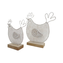 Load image into Gallery viewer, Set/2 Mum & Child Wire Chooks on Wood Base 19x4.5x16/14.5x4x11.5cm