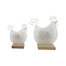 Load image into Gallery viewer, Set/2 Mum & Child Wire Chooks on Wood Base 19x4.5x16/14.5x4x11.5cm