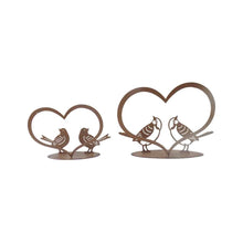 Load image into Gallery viewer, Set/2 Asst Size Rust Lovebirds w/Heart on Base 20x5x13/15x4.5x9.5cm