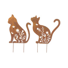 Load image into Gallery viewer, Set/2 Asst Rust Lasercut Sitting Cat Garden Stakes 37.5x0.7x46/29x0.7x47cm