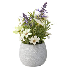 Load image into Gallery viewer, Artificial Lavender &amp; Daisy Bunch in Grey Pot 16x16x22cm
