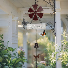 Load image into Gallery viewer, Hanging Welcome Windmill w/Bell + Butterflies 30x6.5x79cm
