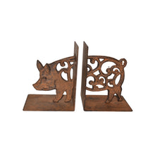 Load image into Gallery viewer, Cast Iron Fleur Pig Bookends Set 9x11x14cm
