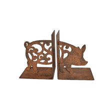 Load image into Gallery viewer, Cast Iron Fleur Pig Bookends Set 9x11x14cm
