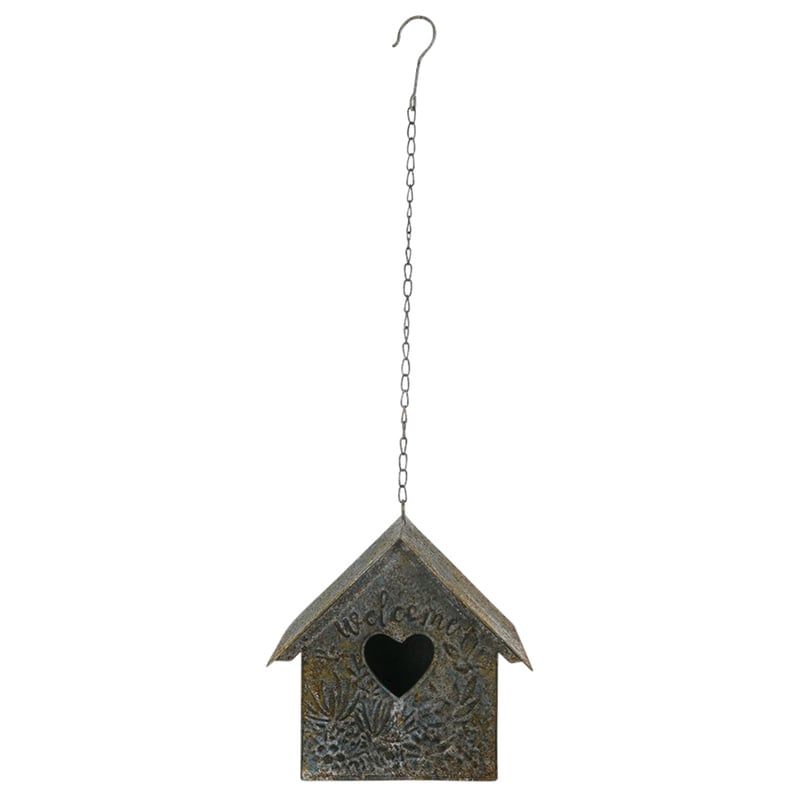Aged Hanging Birdhouse w/Heart 20x11x21cm