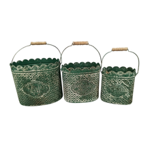 Load image into Gallery viewer, S/3 Flower Garden Rust Buckets 24x18x36HCM 20.5x14x31.5HCM 16x11x17.5HCM
