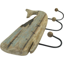 Load image into Gallery viewer, Handcrafted Wooden Whale Wall Hanging w/3 Hooks 56x11x39cm
