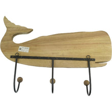 Load image into Gallery viewer, Handcrafted Wooden Whale Wall Hanging w/3 Hooks 56x11x39cm
