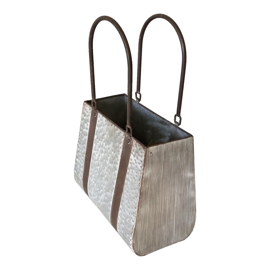 Galv w/Rust Straps Handbag Planter 30x16x25-45cm