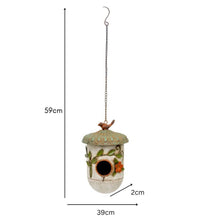 Load image into Gallery viewer, Hanging Birdhouse w/Blue Roof + Perched Bird 17x15.5x38-60cm
