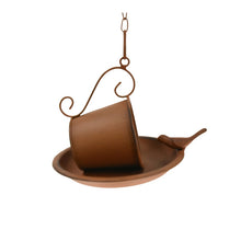 Load image into Gallery viewer, Rust-Look Hanging Cup + Saucer Birdfeeder 21x16x45cm
