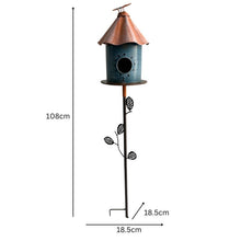 Load image into Gallery viewer, Birdhouse w/Perched Bird on Leafy Garden Stake 18.5x18.5x108cm
