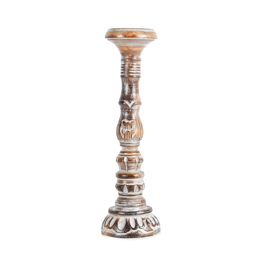 Tall Hand-Carved Embellished Pillar Candleholder 40cm
