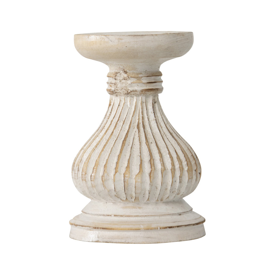 Hand-carved Squat Pillar Candleholder 10x15cm