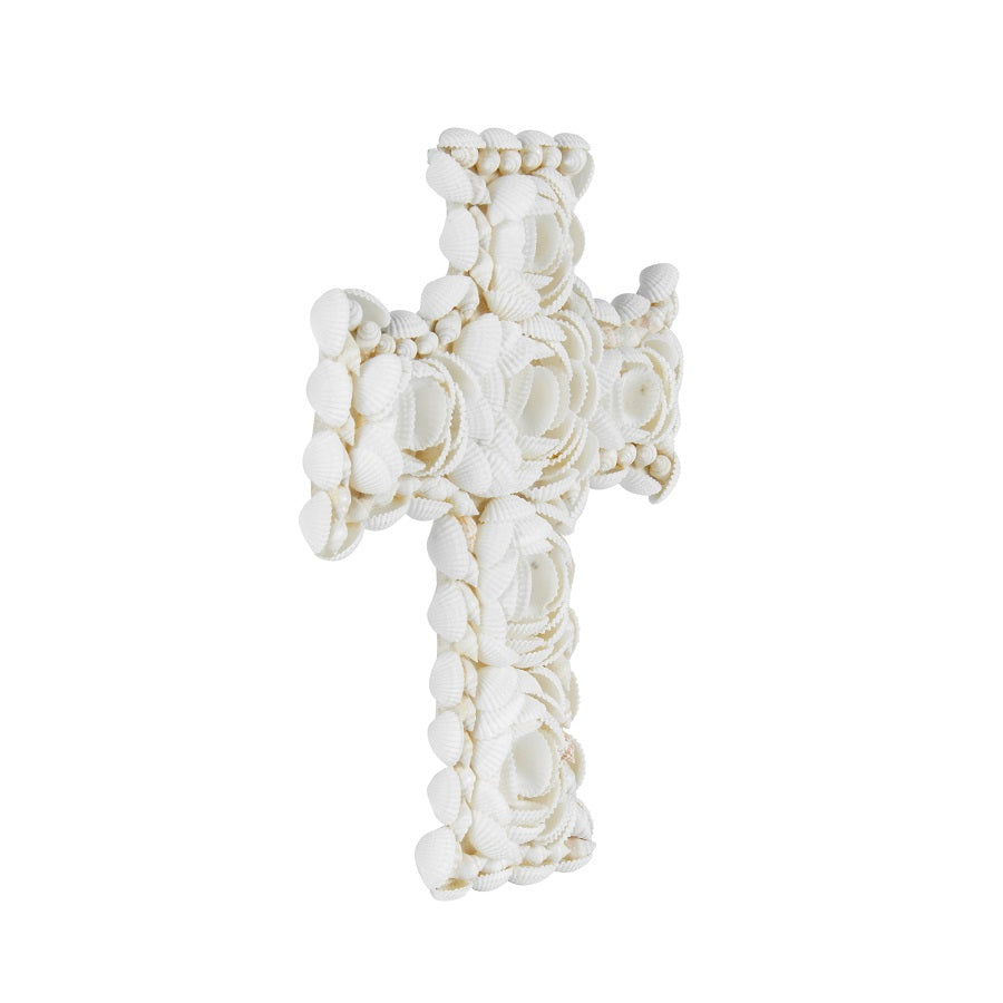 Mixed White-Shells Cross Wallhanging 15x20cm