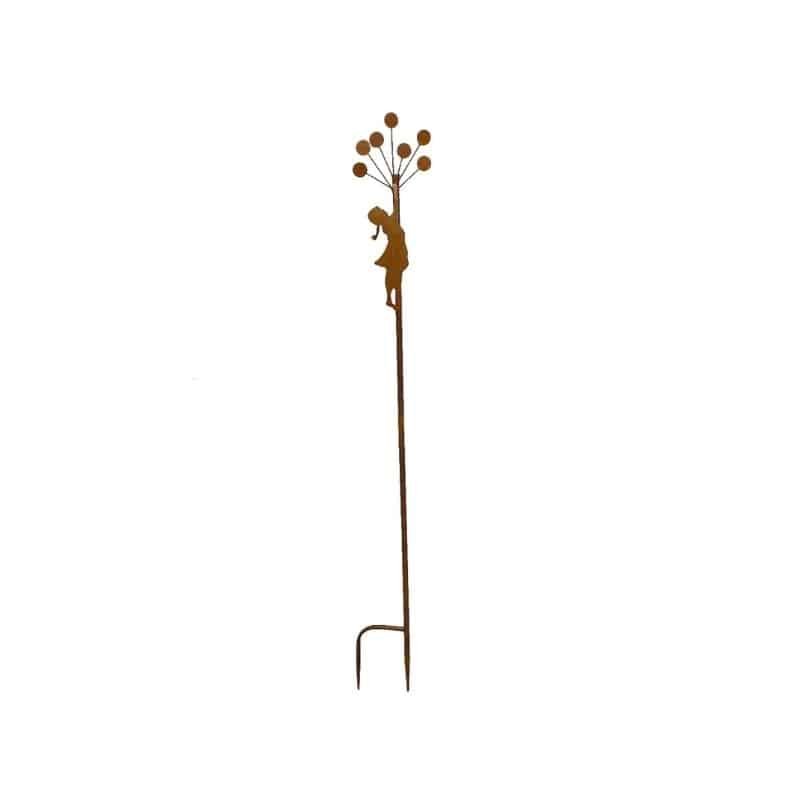 Rust Girl w/Balloons Garden Stake 18x100cm
