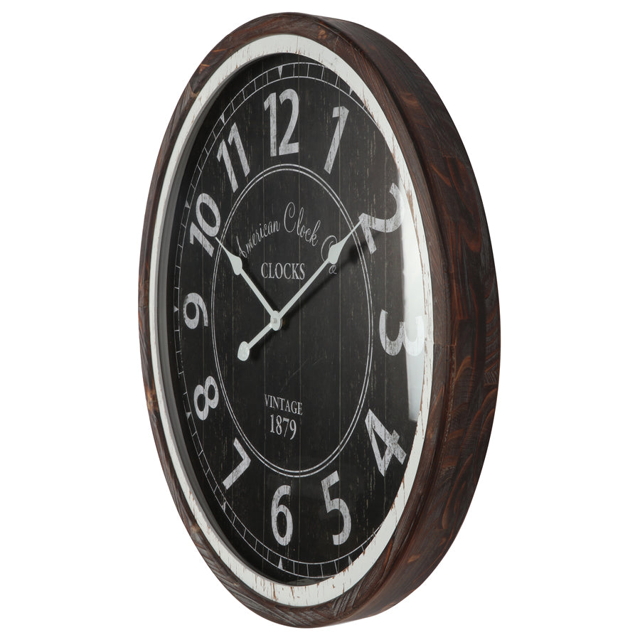 70cm Distressed Monochrome Glass-Front Wall Clock 70x6.5cm